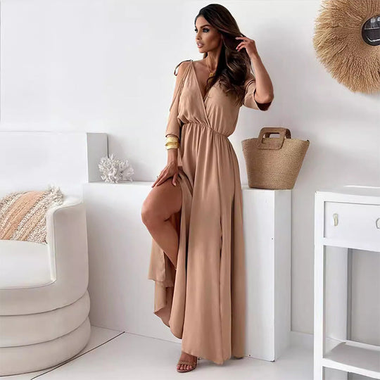💖👗Limited Sale 50% OFF🌹 Women’s Elegant Sexy V Neck Side Slit Dress - Show Off Your Charming Curves, Radiate Elegance!