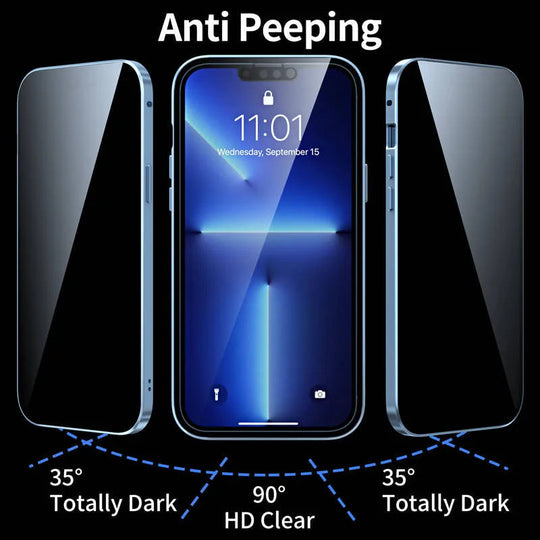 Magnetic double-sided anti-peep glass mobile phone case for iPhone