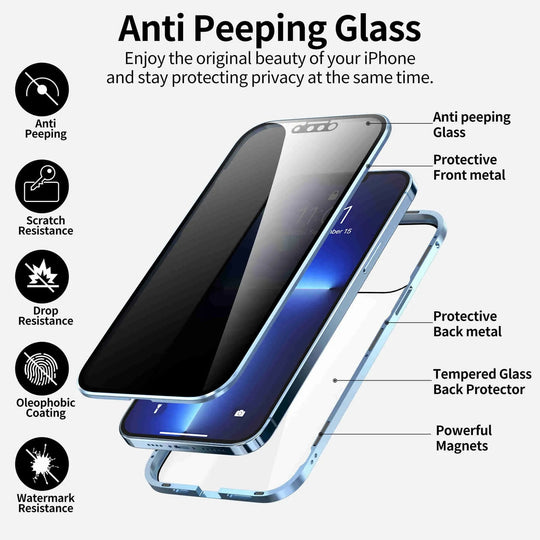 Magnetic double-sided anti-peep glass mobile phone case for iPhone