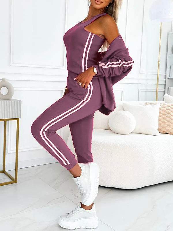 Women's baseball-style jacket, pants, and vest set