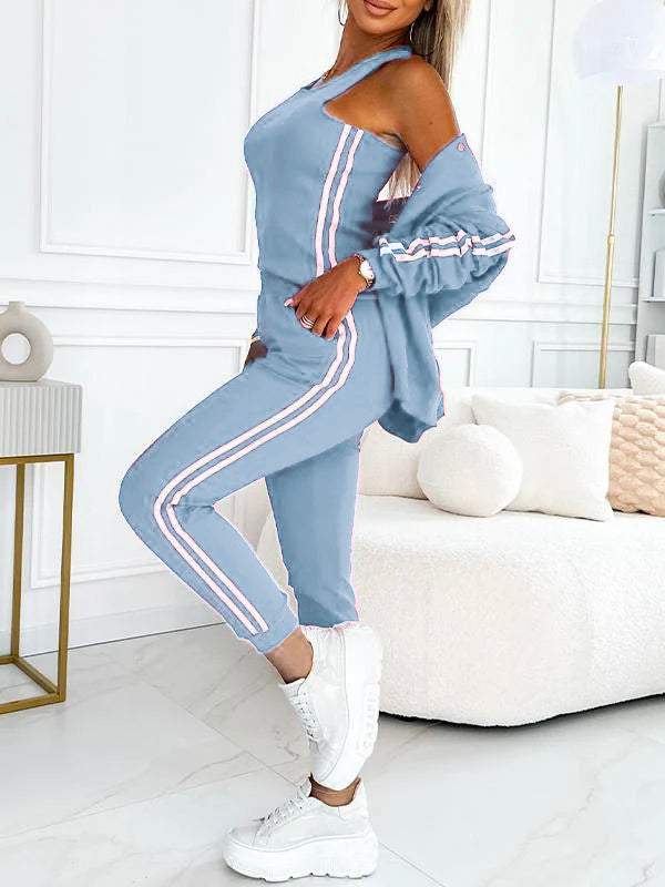 Women's baseball-style jacket, pants, and vest set