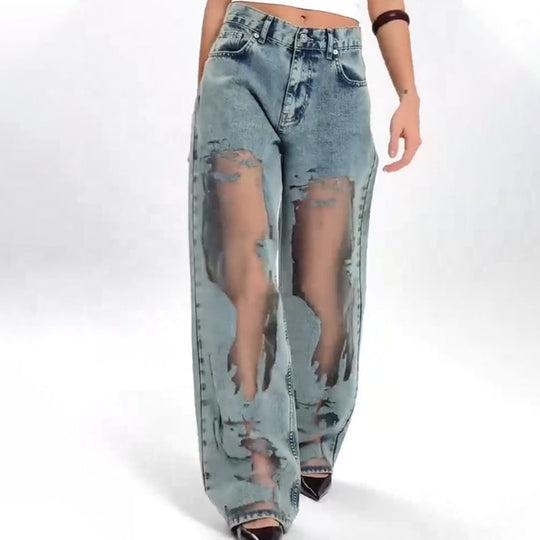 🔥 Women's Vintage Mesh Patchwork Printed Jeans👖