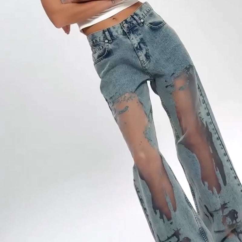 🔥 Women's Vintage Mesh Patchwork Printed Jeans👖