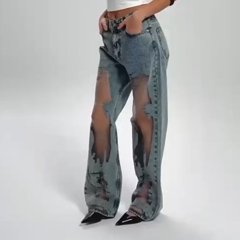 🔥 Women's Vintage Mesh Patchwork Printed Jeans👖