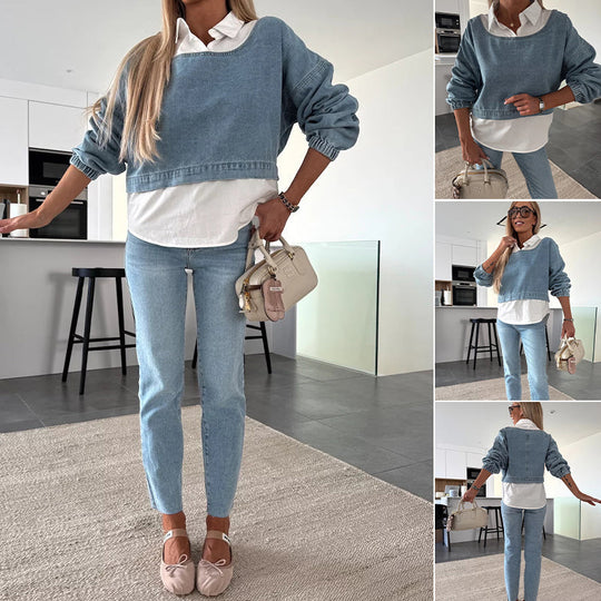 🔥 Women's Denim Two-Piece Set – Long Sleeve Jacket & High Waist Pants, Casual Streetwear Outfit 👖✨
