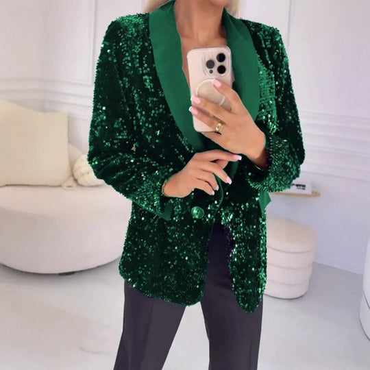 Women's Fashionable Long Sleeve Sequin Blazer