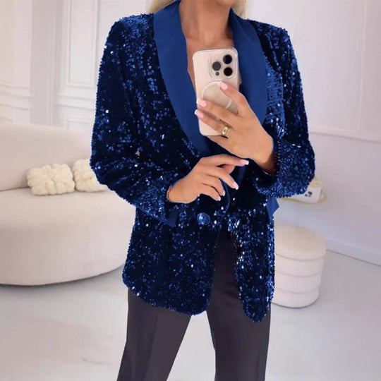 Women's Fashionable Long Sleeve Sequin Blazer