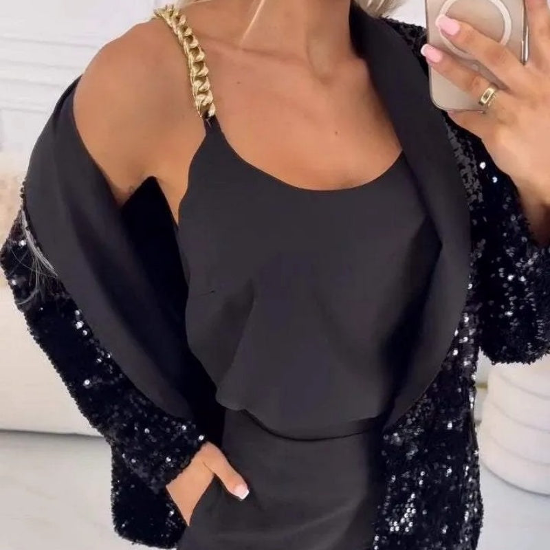 Women's Fashionable Long Sleeve Sequin Blazer