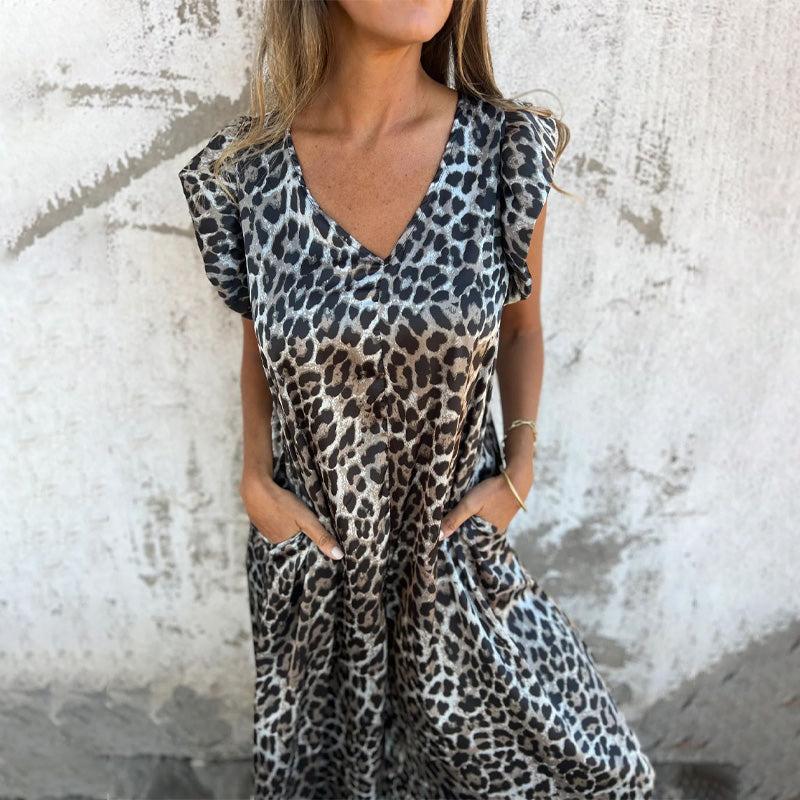 🔥HOT SALE 50% OFF✨Women's V-Neck Leopard Print & Solid Jumpsuit