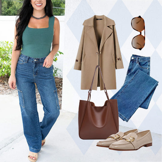 🎉Hot Sale 50% OFF🎉High Rise Cargo Wide-Leg Stretch Jeans for Women