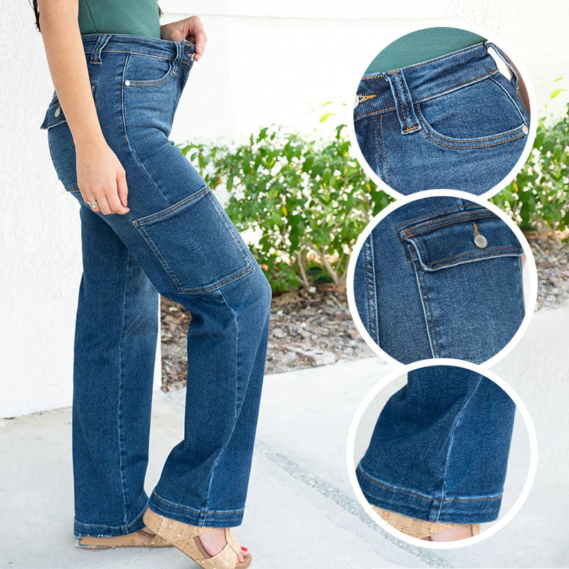 🎉Hot Sale 50% OFF🎉High Rise Cargo Wide-Leg Stretch Jeans for Women