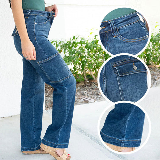 🎉Hot Sale 50% OFF🎉High Rise Cargo Wide-Leg Stretch Jeans for Women