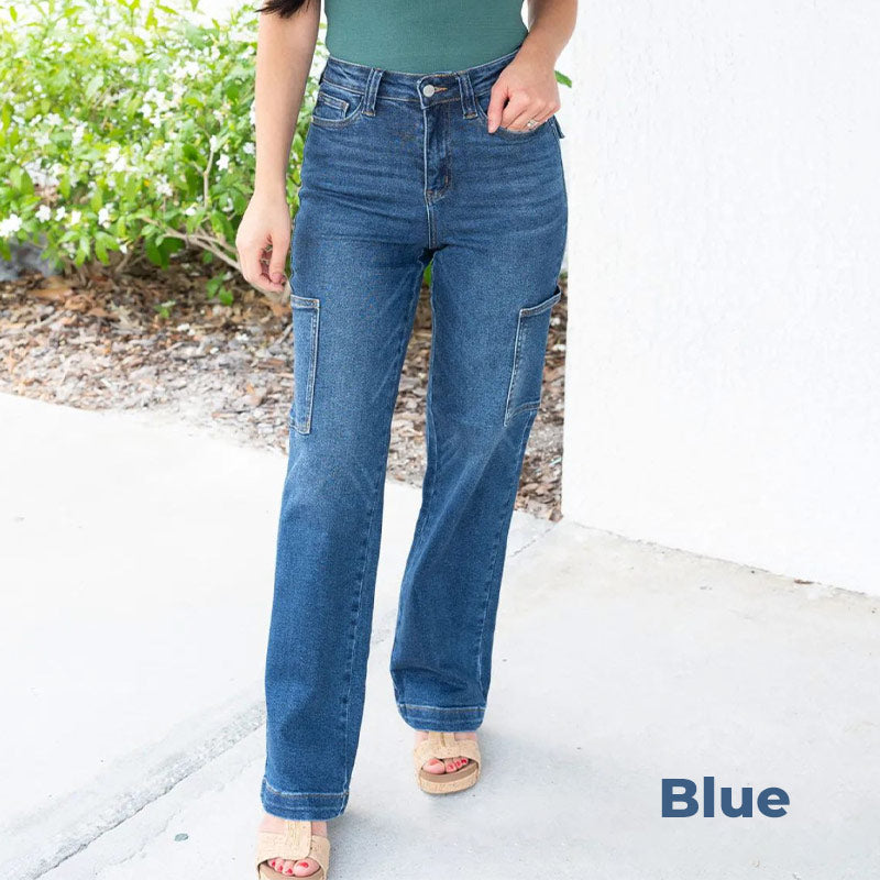 🎉Hot Sale 50% OFF🎉High Rise Cargo Wide-Leg Stretch Jeans for Women