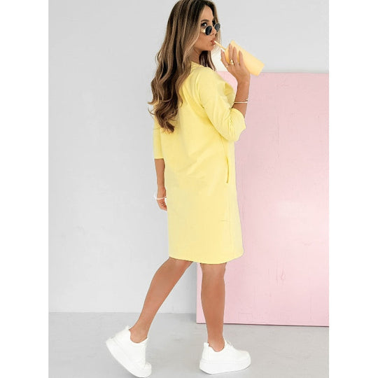 🌸Offres spéciales du printemps🌸 Robe à col rond et manches 3/4 avec poches
