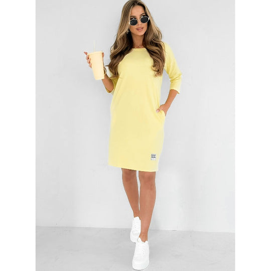 🌸Offres spéciales du printemps🌸 Robe à col rond et manches 3/4 avec poches
