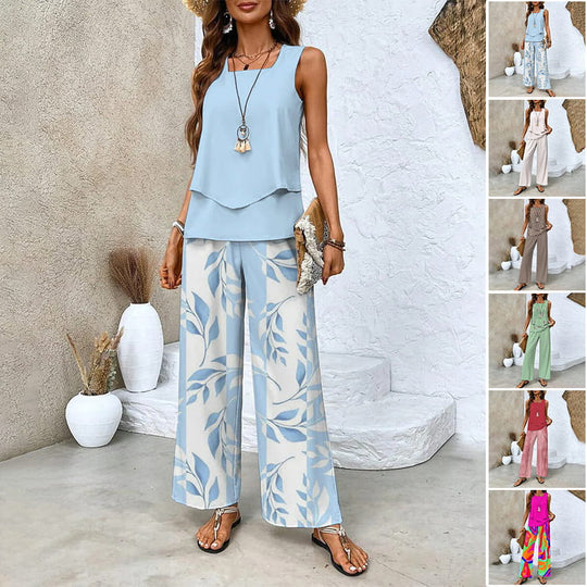 🔥 Hot Sale 50% OFF🌺Women's Trendy Print 2 Piece Outfits Sleeveless Top & Pants