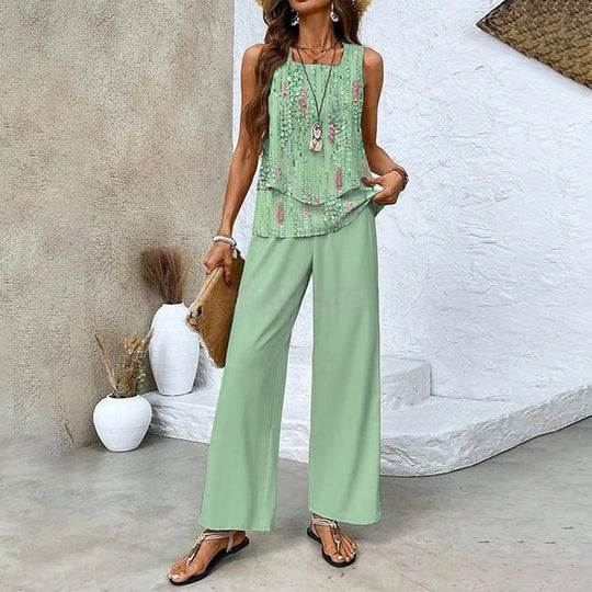 🔥 Hot Sale 50% OFF🌺Women's Trendy Print 2 Piece Outfits Sleeveless Top & Pants
