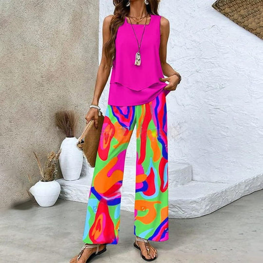 🔥 Hot Sale 50% OFF🌺Women's Trendy Print 2 Piece Outfits Sleeveless Top & Pants