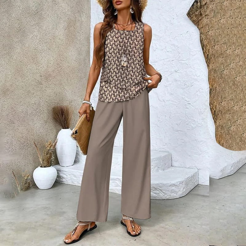 🔥 Hot Sale 50% OFF🌺Women's Trendy Print 2 Piece Outfits Sleeveless Top & Pants
