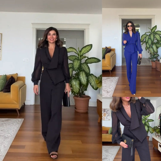 🌸Spring Specials🌸 Elegant Black Beaded Wide-Leg Jumpsuit for Every Occasion!