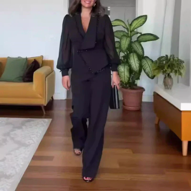 🌸Spring Specials🌸 Elegant Black Beaded Wide-Leg Jumpsuit for Every Occasion!