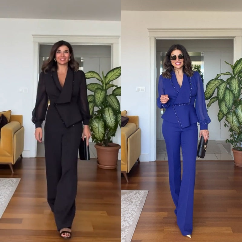 🌸Spring Specials🌸 Elegant Black Beaded Wide-Leg Jumpsuit for Every Occasion!