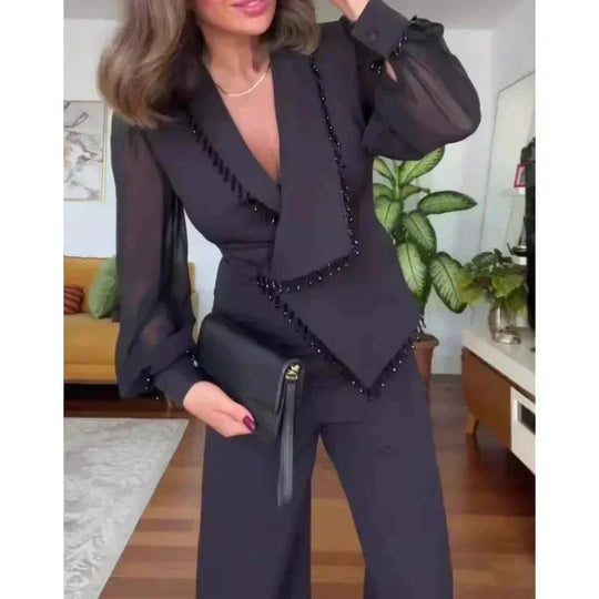 🌸Spring Specials🌸 Elegant Black Beaded Wide-Leg Jumpsuit for Every Occasion!