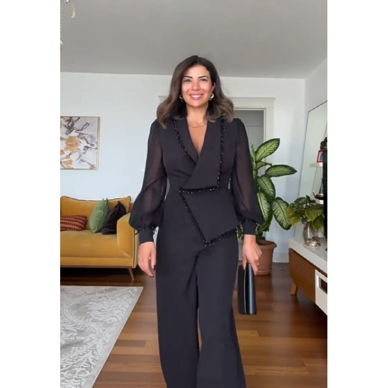 🌸Spring Specials🌸 Elegant Black Beaded Wide-Leg Jumpsuit for Every Occasion!