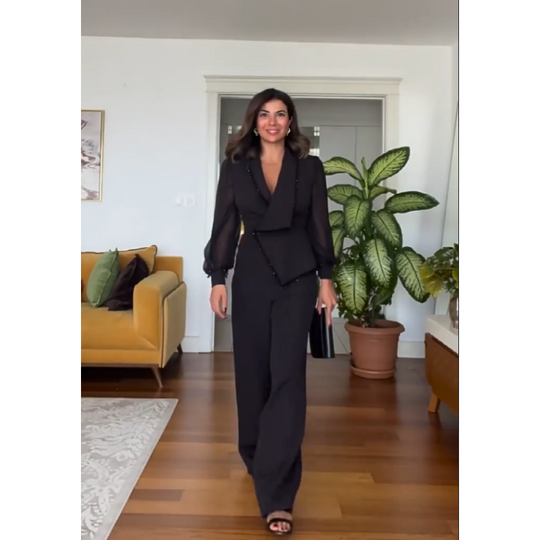 🌸Spring Specials🌸 Elegant Black Beaded Wide-Leg Jumpsuit for Every Occasion!