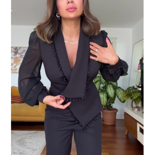 🌸Spring Specials🌸 Elegant Black Beaded Wide-Leg Jumpsuit for Every Occasion!