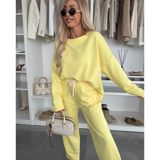 💕Limited Time 50% Off💕Solid Color Round Neck Top & Loose Pants 2-PCS Set
