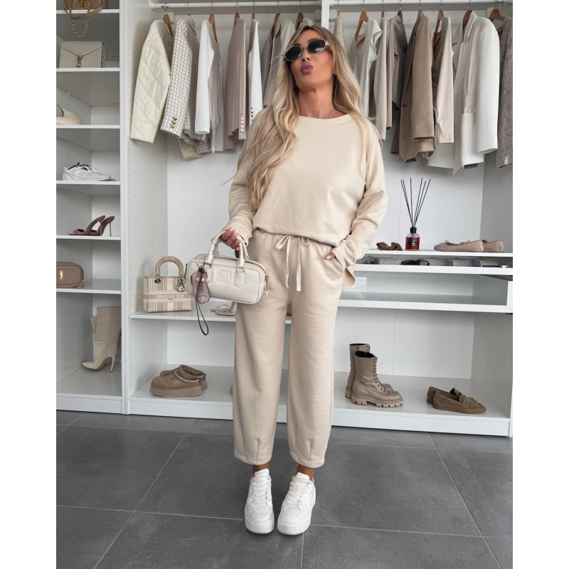 💕Limited Time 50% Off💕Solid Color Round Neck Top & Loose Pants 2-PCS Set