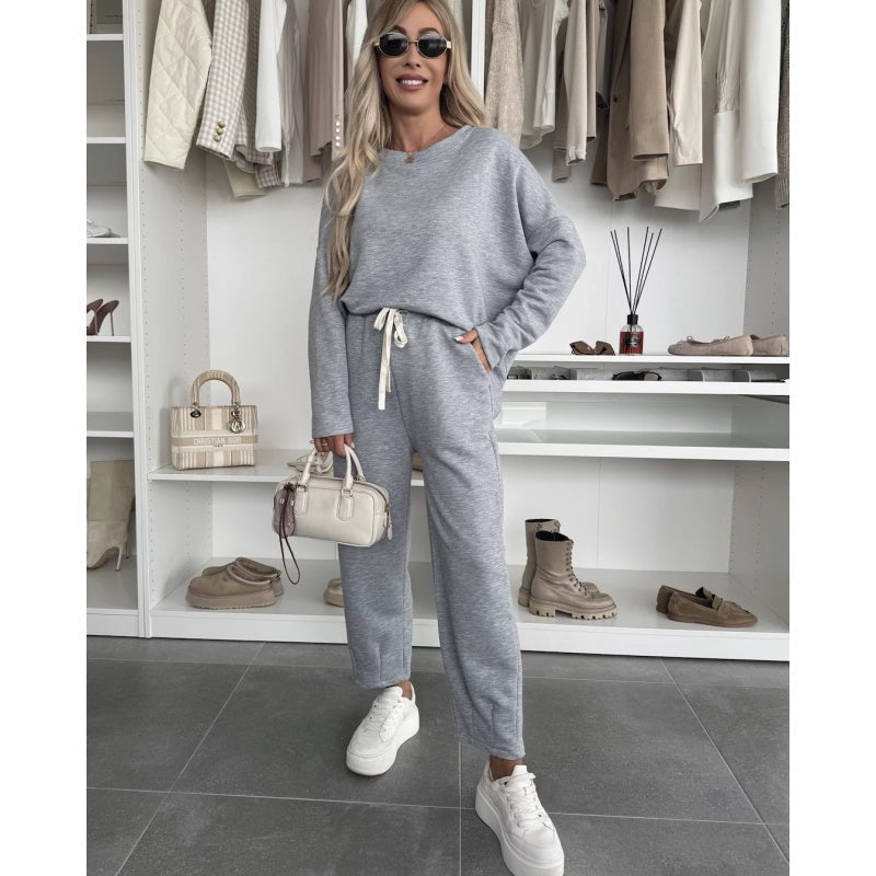 💕Limited Time 50% Off💕Solid Color Round Neck Top & Loose Pants 2-PCS Set