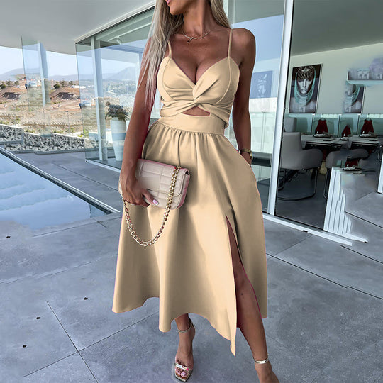 💖Begrenzter Verkauf 50 % Rabatt💖Damenkleid mit Spaghettiträgern und hohem Schlitz