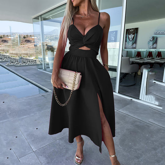 💖Begrenzter Verkauf 50 % Rabatt💖Damenkleid mit Spaghettiträgern und hohem Schlitz