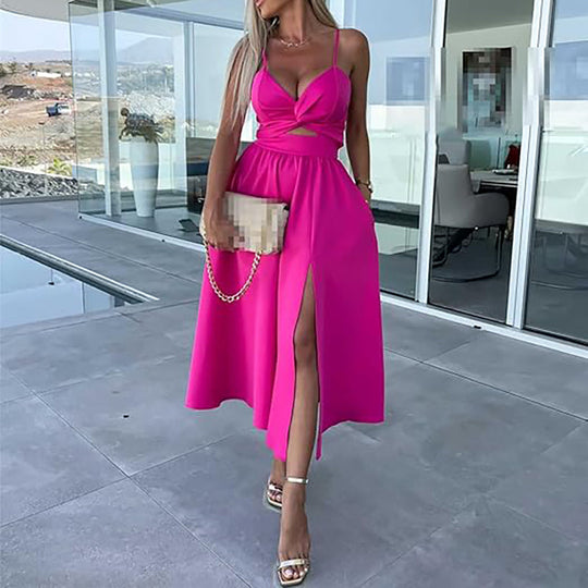 💖Begrenzter Verkauf 50 % Rabatt💖Damenkleid mit Spaghettiträgern und hohem Schlitz