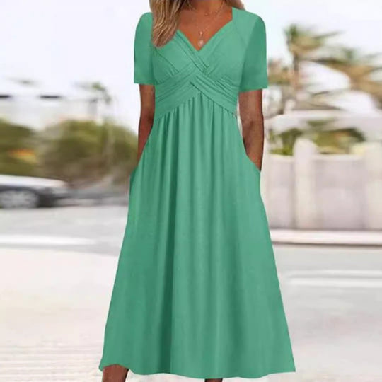 👗 Women’s V-Neck Short Sleeve Long Dress 🌸 Elegant Flowing Fit, Comfortable Fabric & Effortless Everyday Style