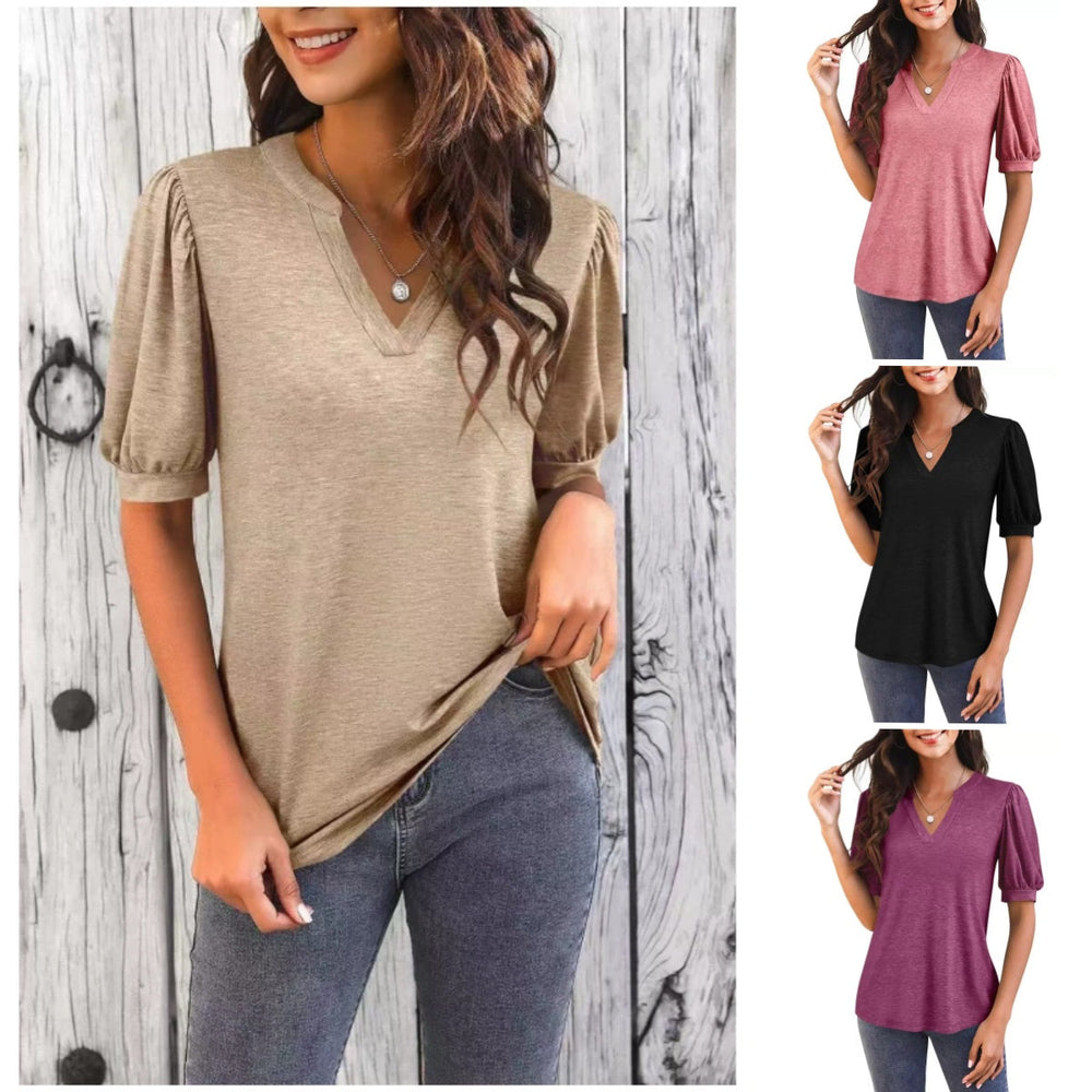🔥Super-Sonderpreis – 50 % Rabatt👚Damen V-Ausschnitt Casual Puff Kurzarm Top Elegantes T-Shirt