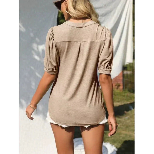 🔥Super-Sonderpreis – 50 % Rabatt👚Damen V-Ausschnitt Casual Puff Kurzarm Top Elegantes T-Shirt
