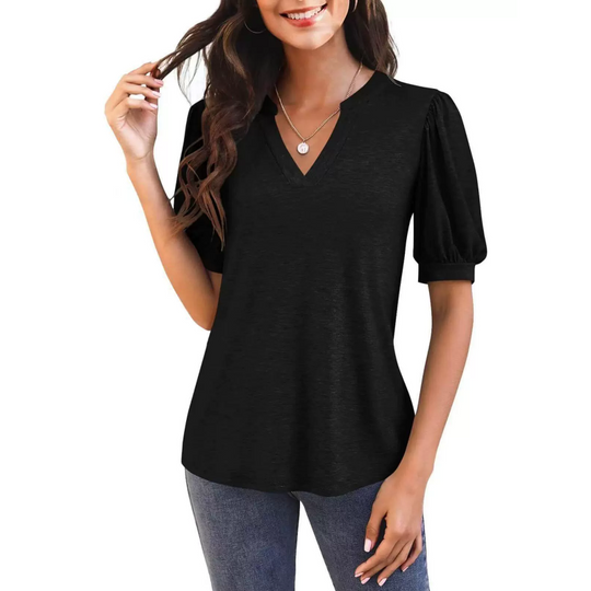 🔥Super-Sonderpreis – 50 % Rabatt👚Damen V-Ausschnitt Casual Puff Kurzarm Top Elegantes T-Shirt