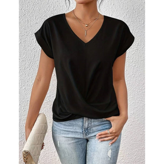 💥BIG SALE💷Best Price👚Casual Short Sleeve Elegant V-neck Twist Tee