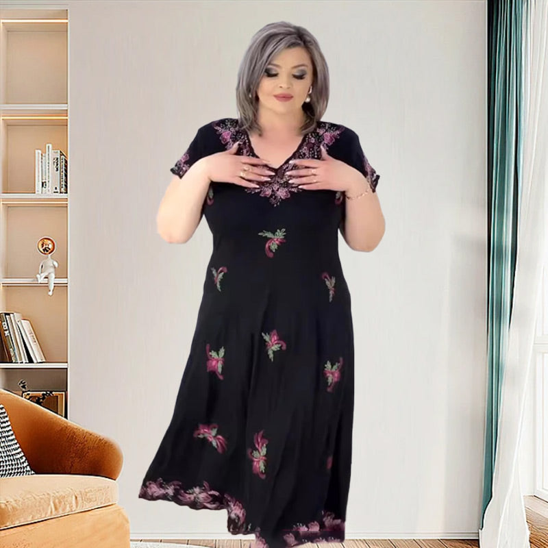 🌸Plus Size V Neck Flowy Midi Dress