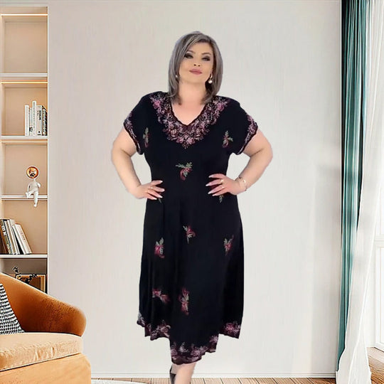 🌸Plus Size V Neck Flowy Midi Dress