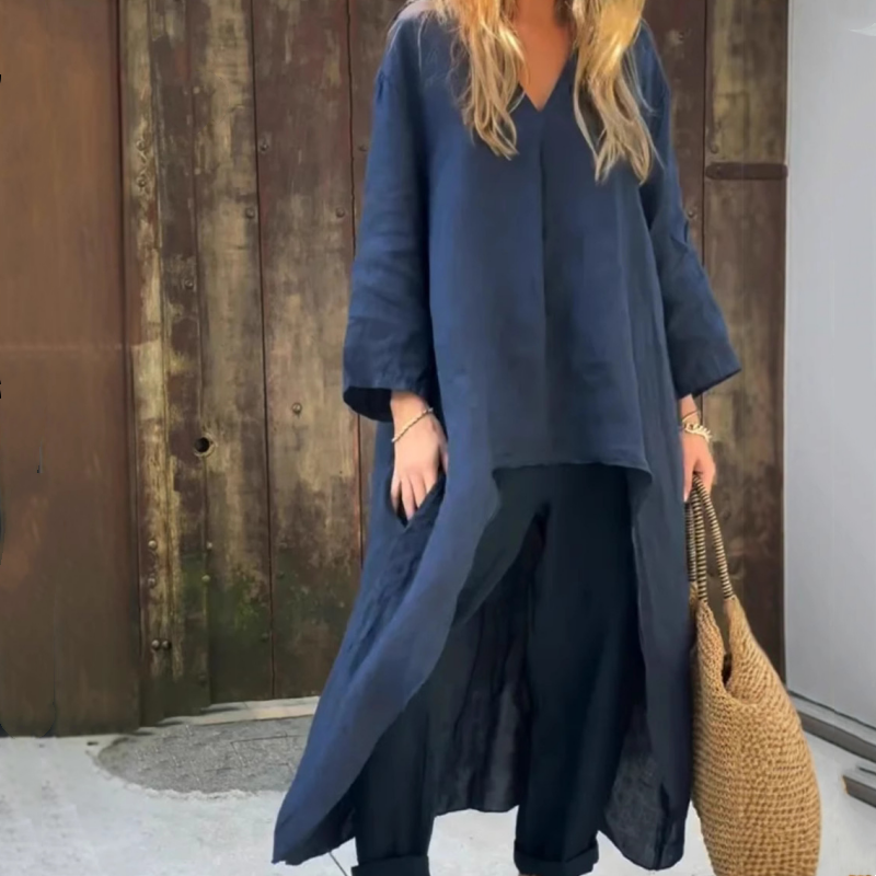 Women's Summer Loose Pocket V-Neck 2-Piece Set