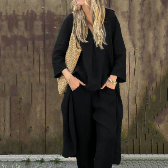 Women's Summer Loose Pocket V-Neck 2-Piece Set