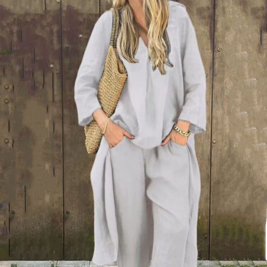 Women's Summer Loose Pocket V-Neck 2-Piece Set