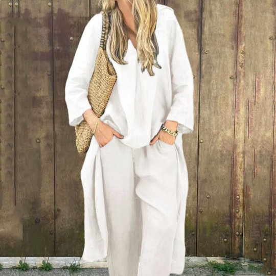 Women's Summer Loose Pocket V-Neck 2-Piece Set