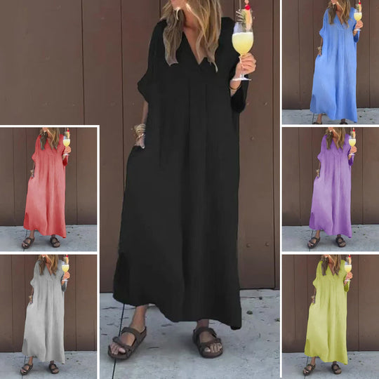 🔥מבצע חם 50% הנחה👗שמלת צווארון V זורמת קז'ואל לנשים