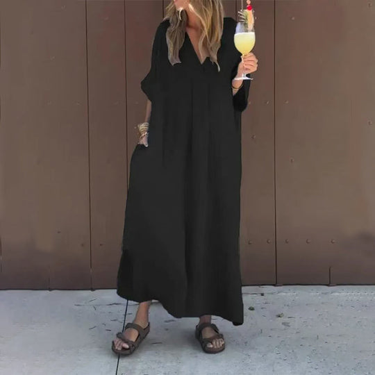 🔥מבצע חם 50% הנחה👗שמלת צווארון V זורמת קז'ואל לנשים