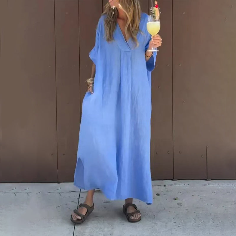 🔥מבצע חם 50% הנחה👗שמלת צווארון V זורמת קז'ואל לנשים